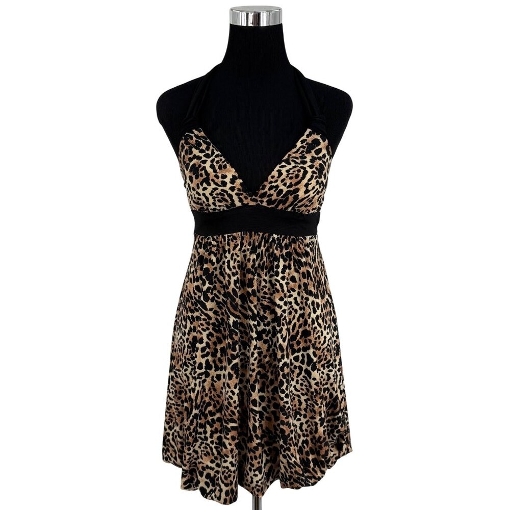 Vintage NWT Candies Leopard Halter Mini Dress S| Y2K Bimbocore McBling Fairycore - Picture 13 of 16